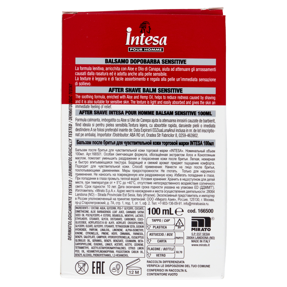 Intesa Pour Homme Balsamo Dopobarba Sensitive Olio di Canapa 100 mL
