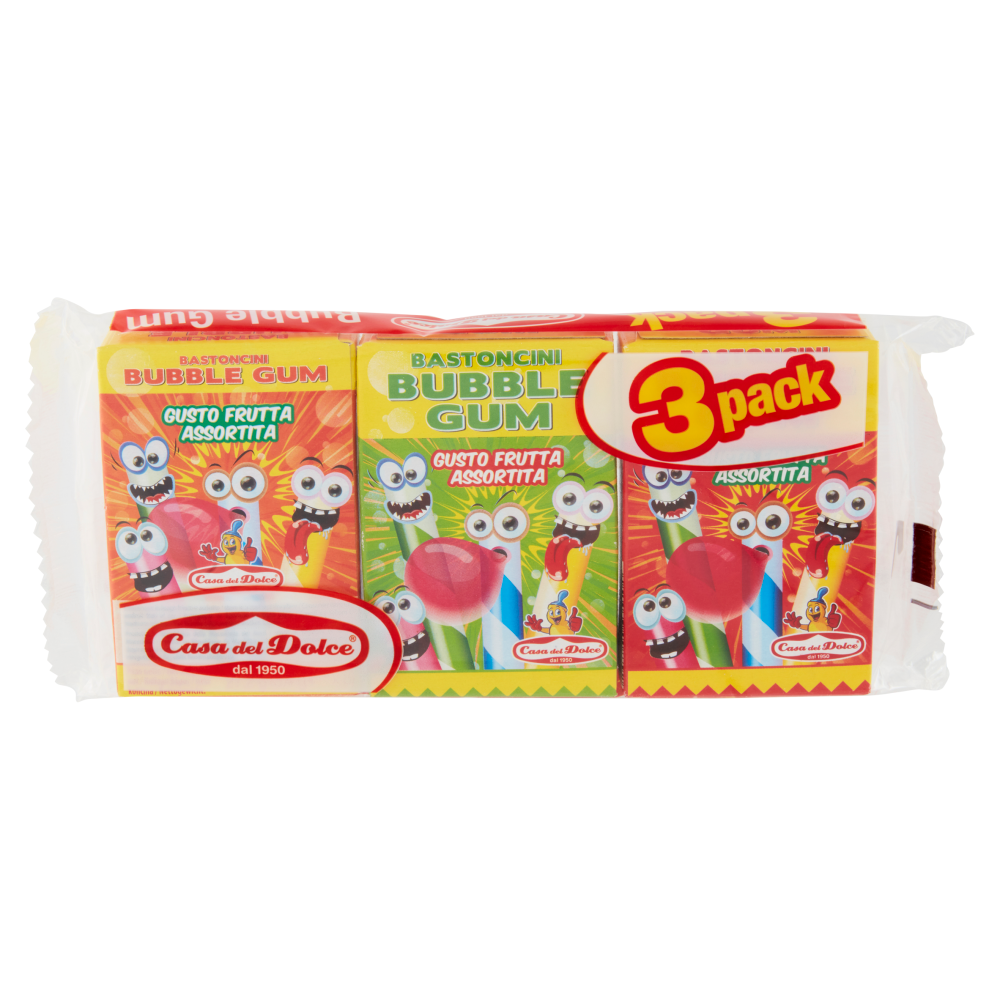 Casa del Dolce Bastoncini Bubble Gum Gusto Frutta Assortita 3 x 27,2 g