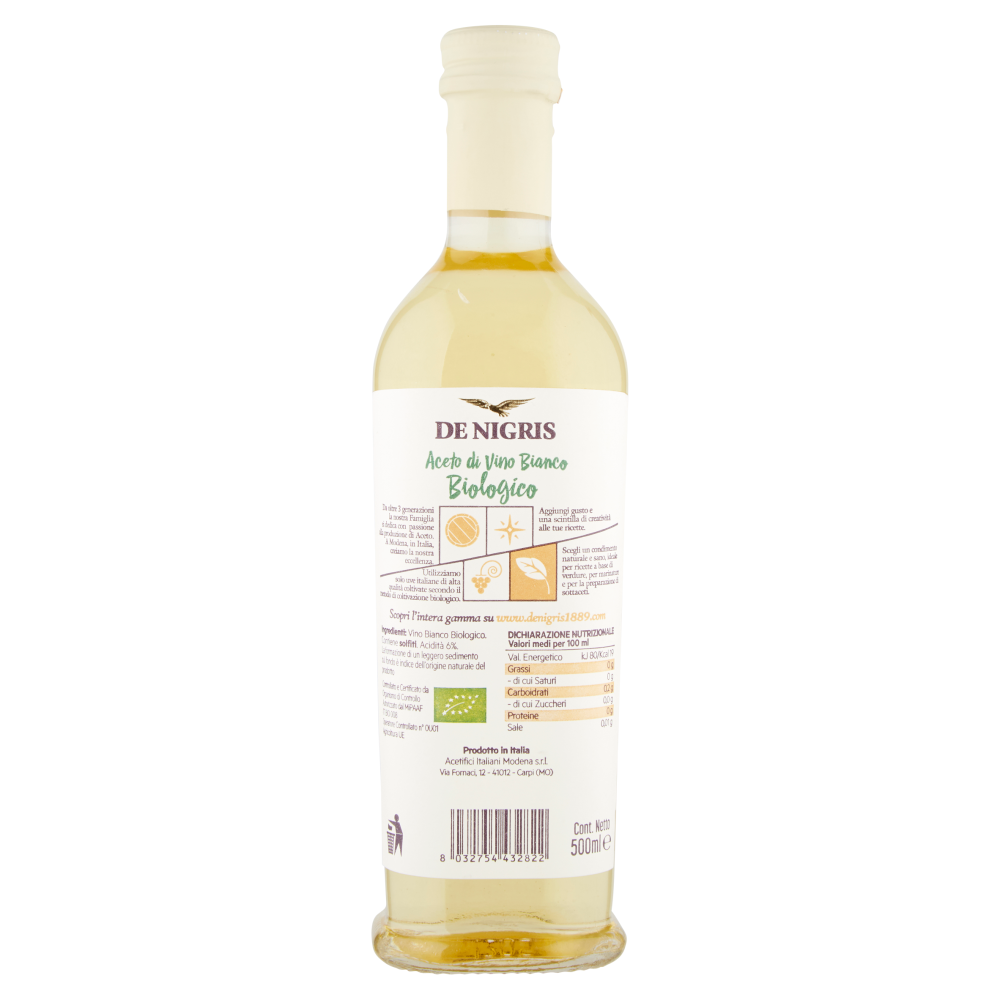De Nigris Aceto di vino Bianco Biologico 500 ml