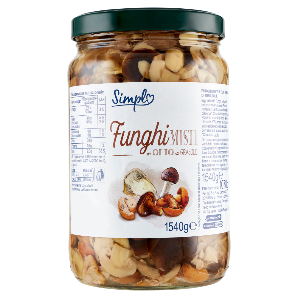 Simpl Funghi Misti in Olio di Girasole 1540 g