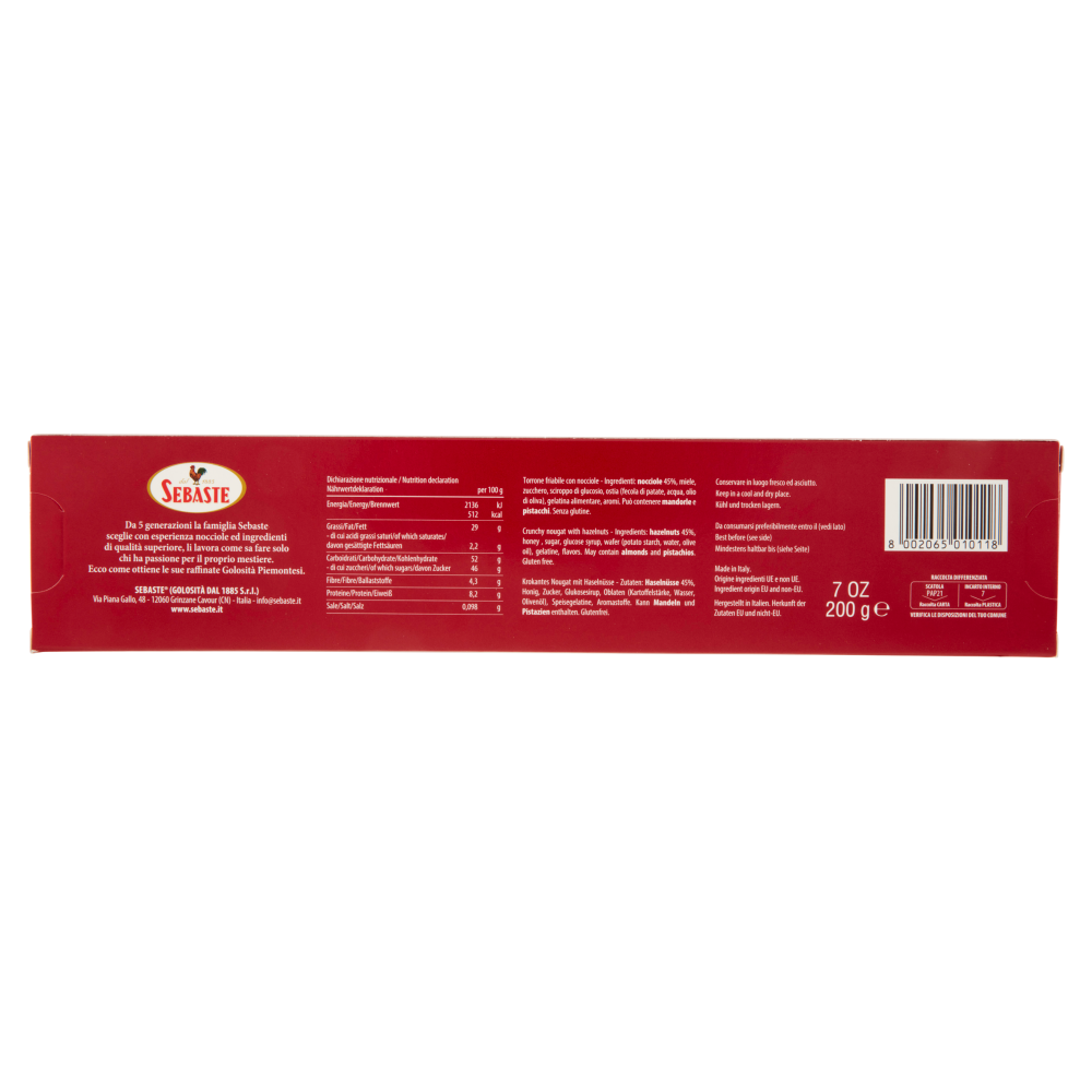 Sebaste Torrone Friabile con Nocciole 200 g