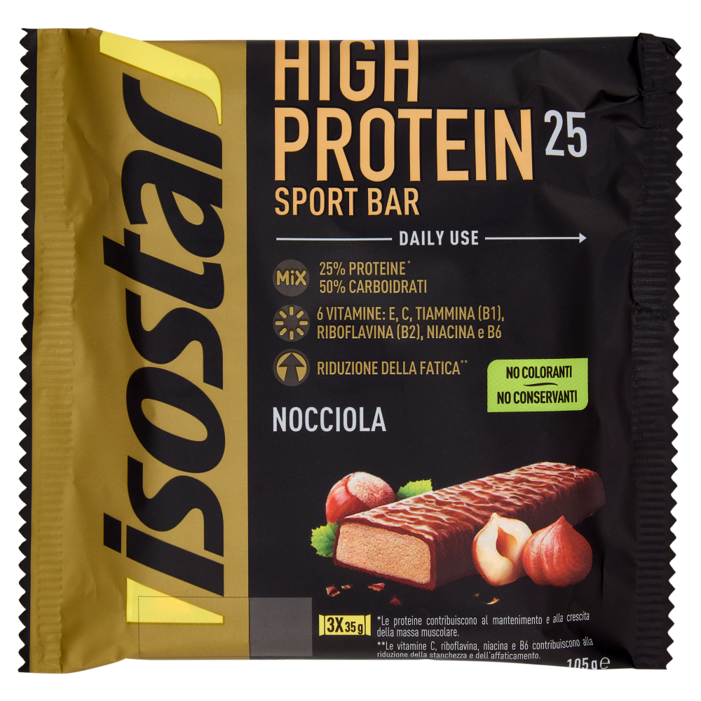 Isostad, High Protein 25 Sport Bar, Gusto Nocciola, 25% di proteine - 3 x 35 g
