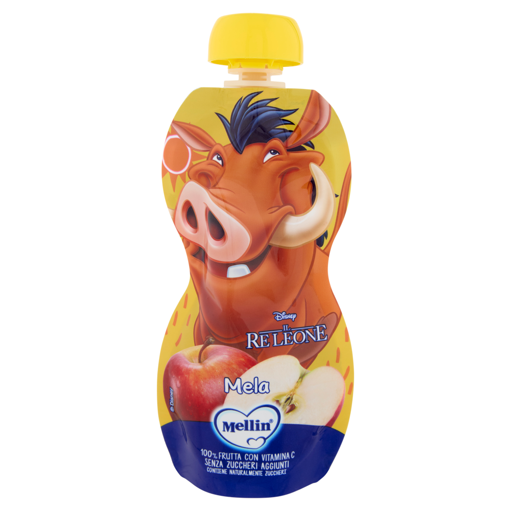 MELLIN Merenda Re Leone Pumbaa, Mela, 100% frutta con Vit C, 110g