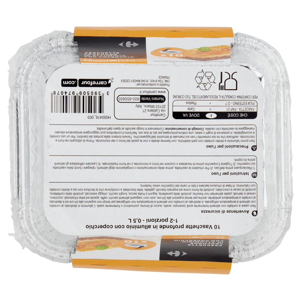 Carrefour Vaschette Profonde in Alluminio con Coperchio 1-2 Porzioni 10 pz