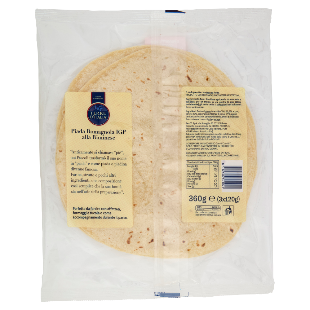 Terre d'Italia Piada Romagnola IGP alla Riminese 3 x 120 g