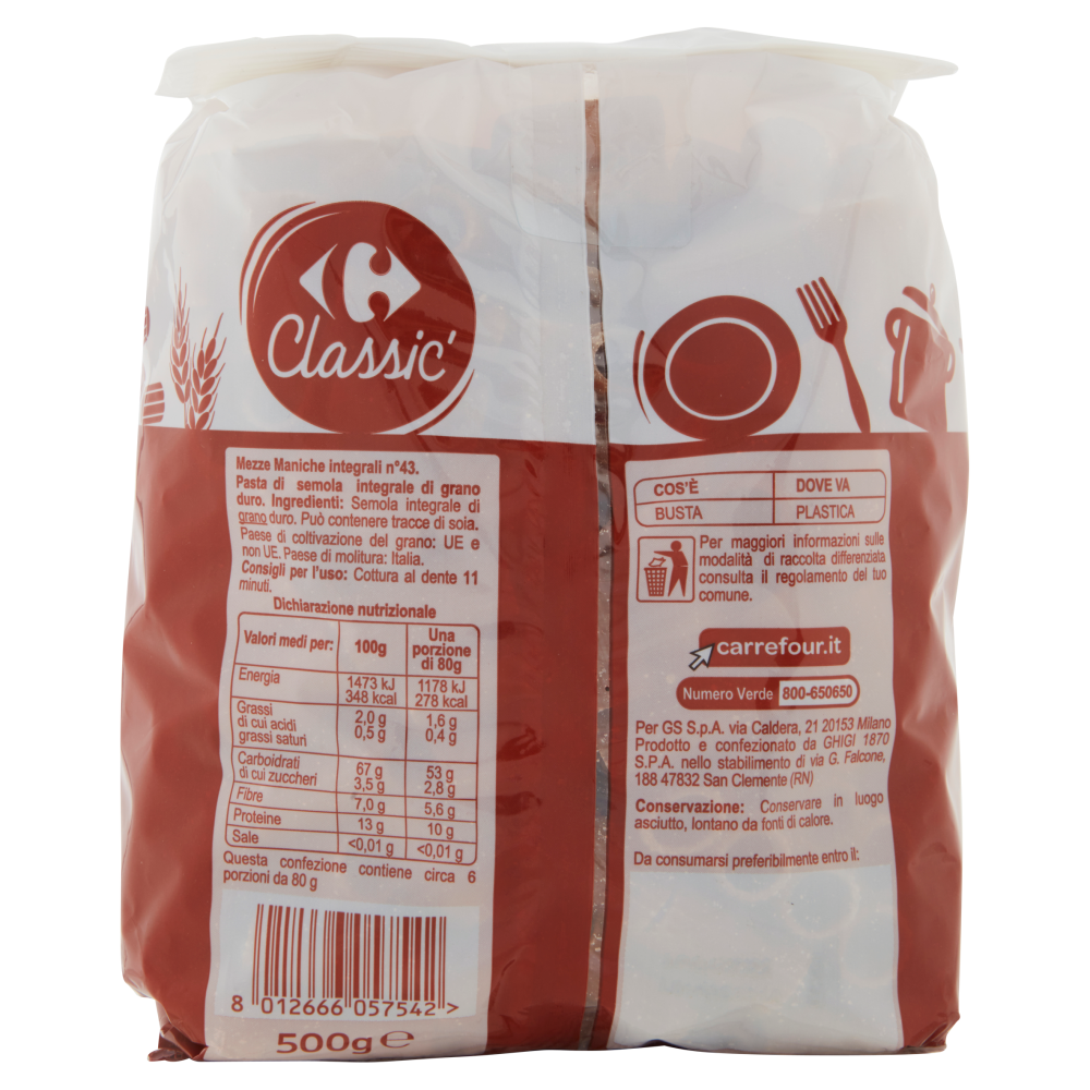 Carrefour Classic Mezze Maniche Integrali N.43 500 g