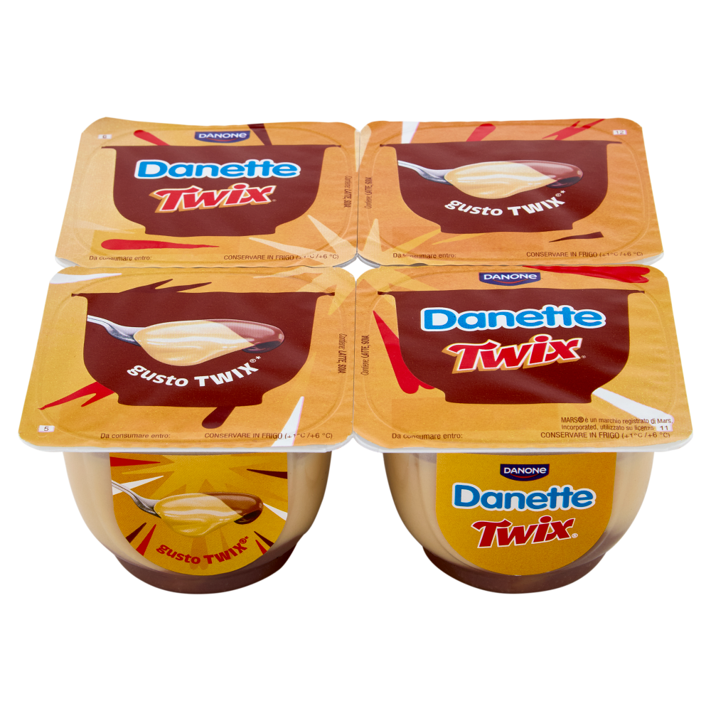 DANETTE Twix, Budino Doppio Strato con Caramello Salato, Cioccolato e Cacao, 4x115g