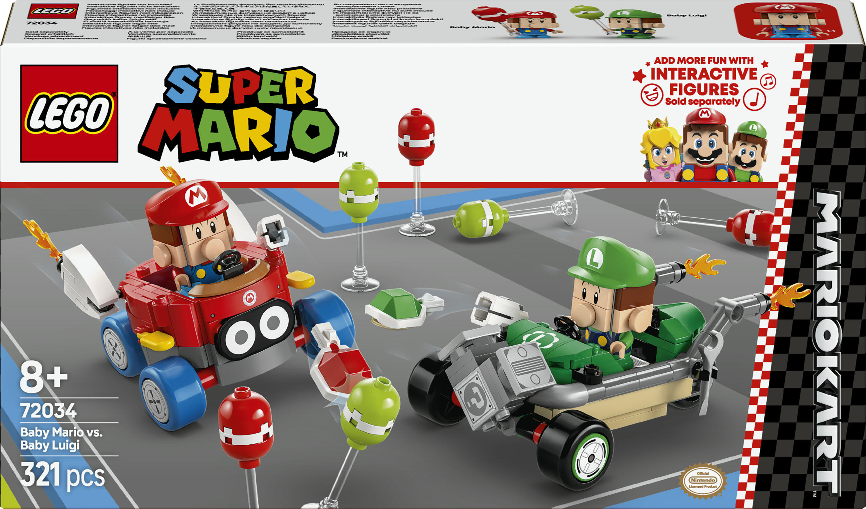 LEGO Super Mario 72034 Mario Kart : Baby Mario vs Baby Luigi, 2 Auto da Corsa da Costruire con Personaggi, Giochi Bambini 8+