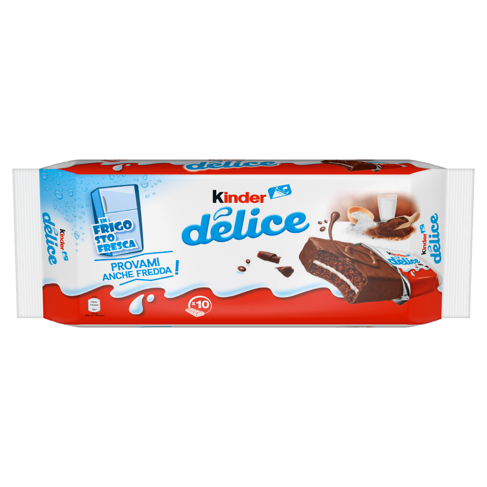 Kinder D&eacute;lice - Merendina ricoperta al cacao con farcitura al Latte - 10 pezzi 390g