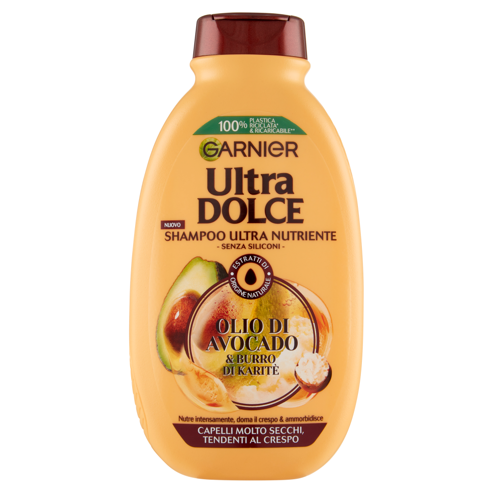 Garnier Ultra Dolce Shampoo all'olio di Avocado e burro di Karité per capelli ricci o mossi, 250 ml