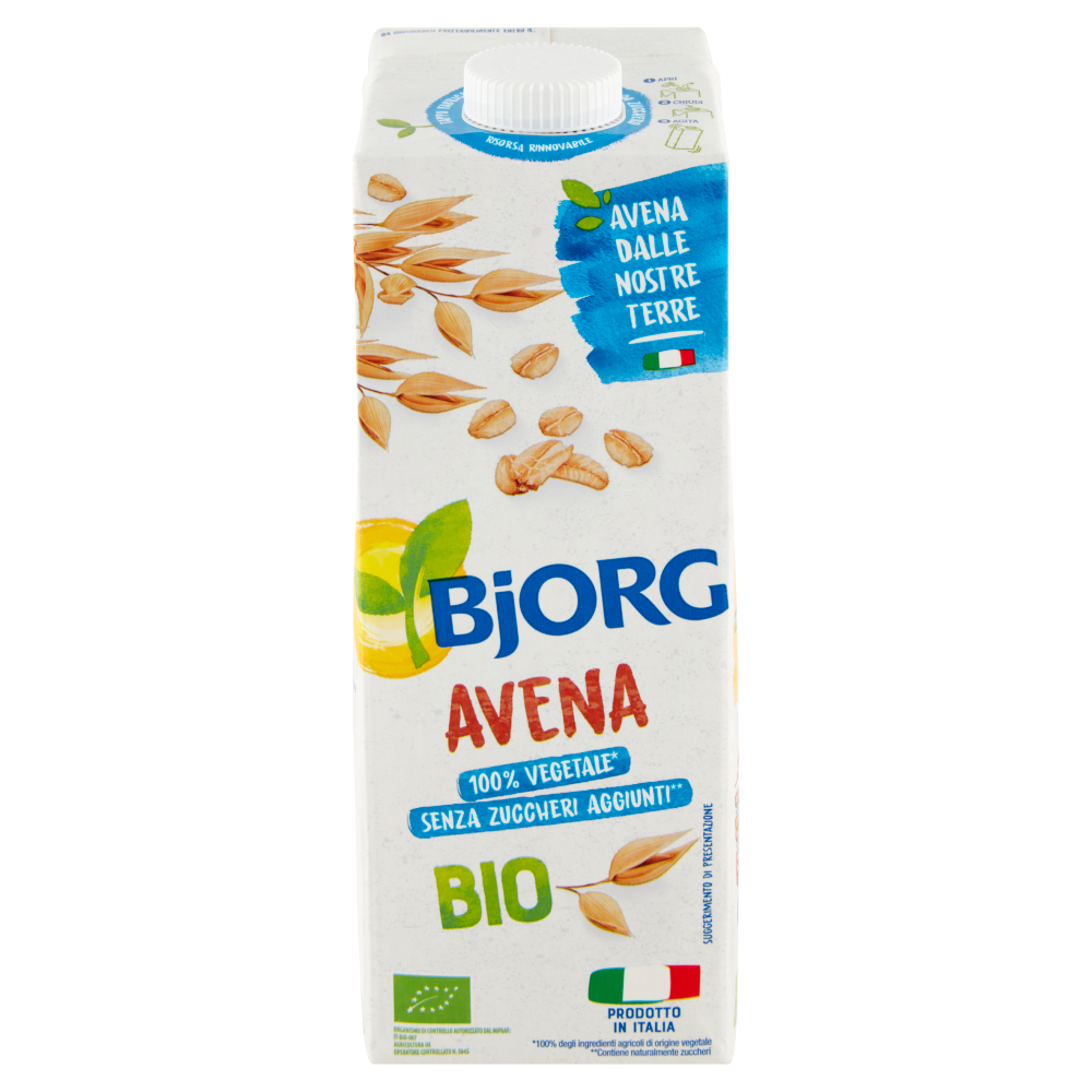 BJORG Avena Bevanda Vegetale Bio, Avena Italiana, Senza Zuccheri Aggiunti, Prodotto in Italia, 1L