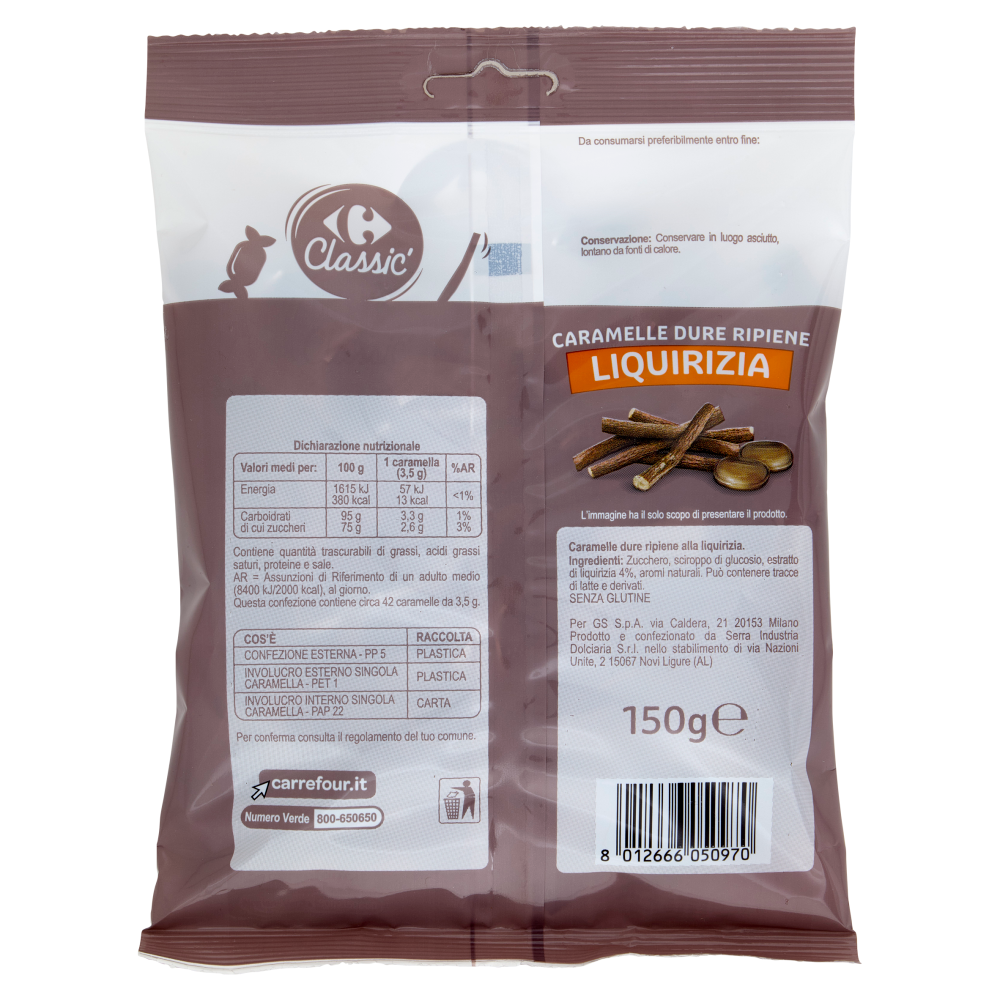 Carrefour Classic Caramelle Dure Ripiene Liquirizia 150 g