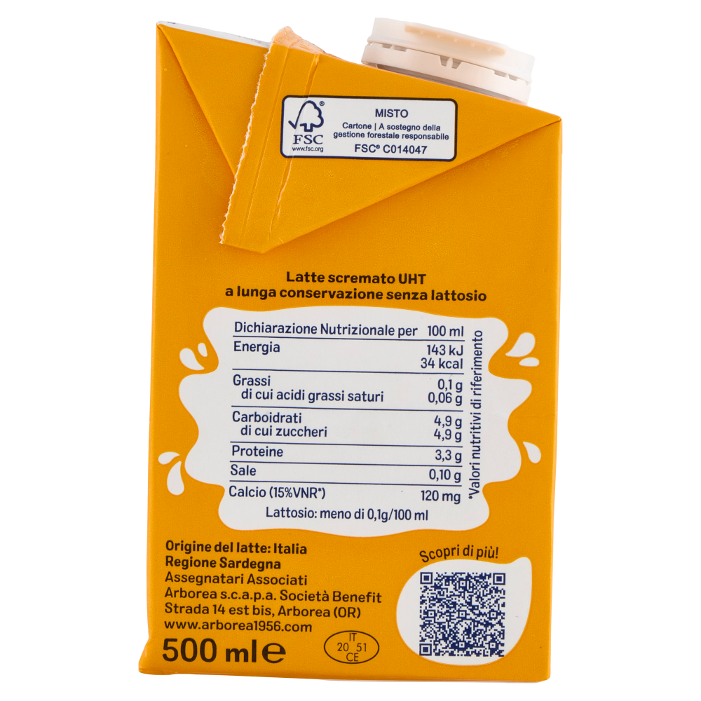 Arborea Ad Latte Scremato ad Alta Digeribilit&agrave; Senza Lattosio 500 ml
