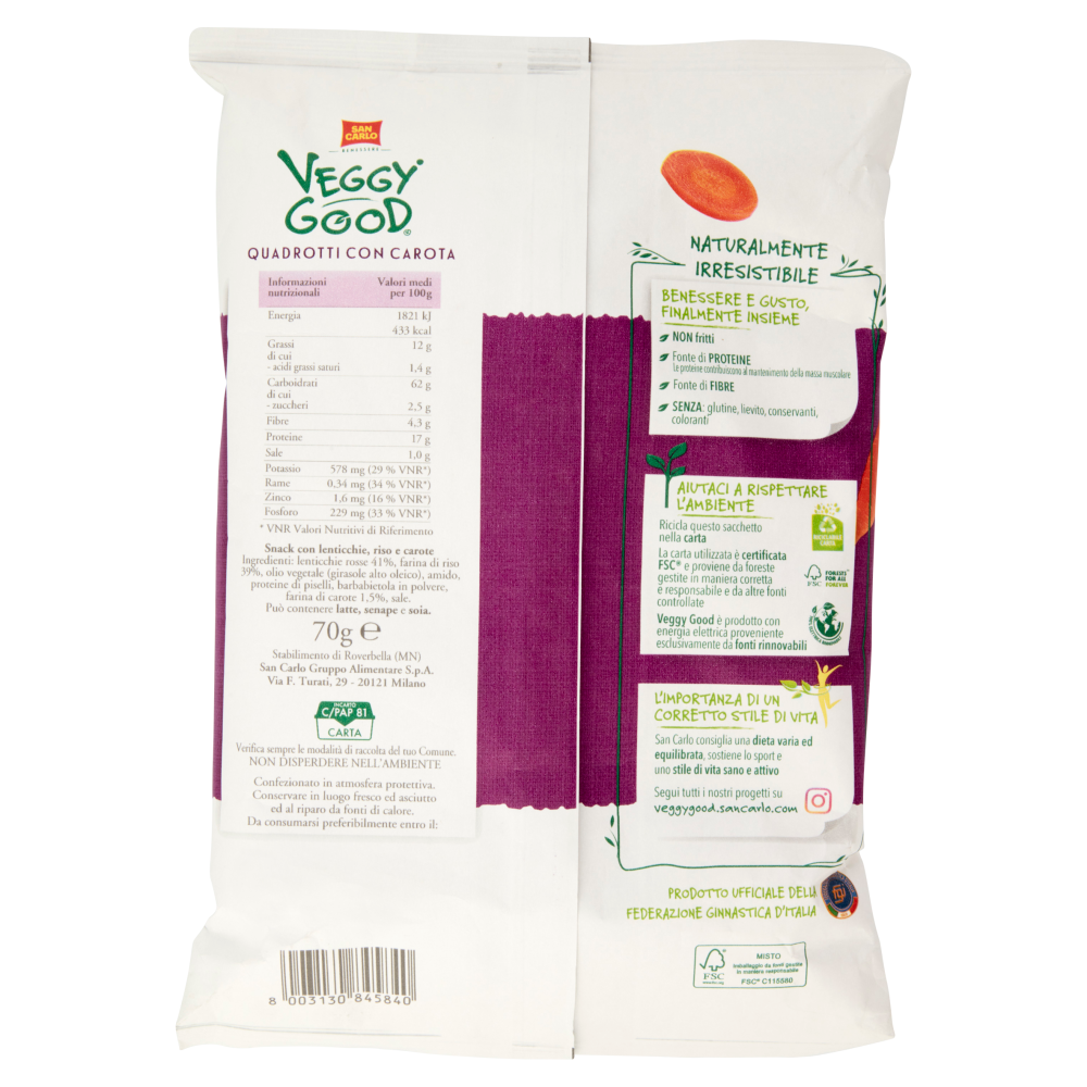 San Carlo Benessere Veggy Good Quadrotti con Carota 70 g