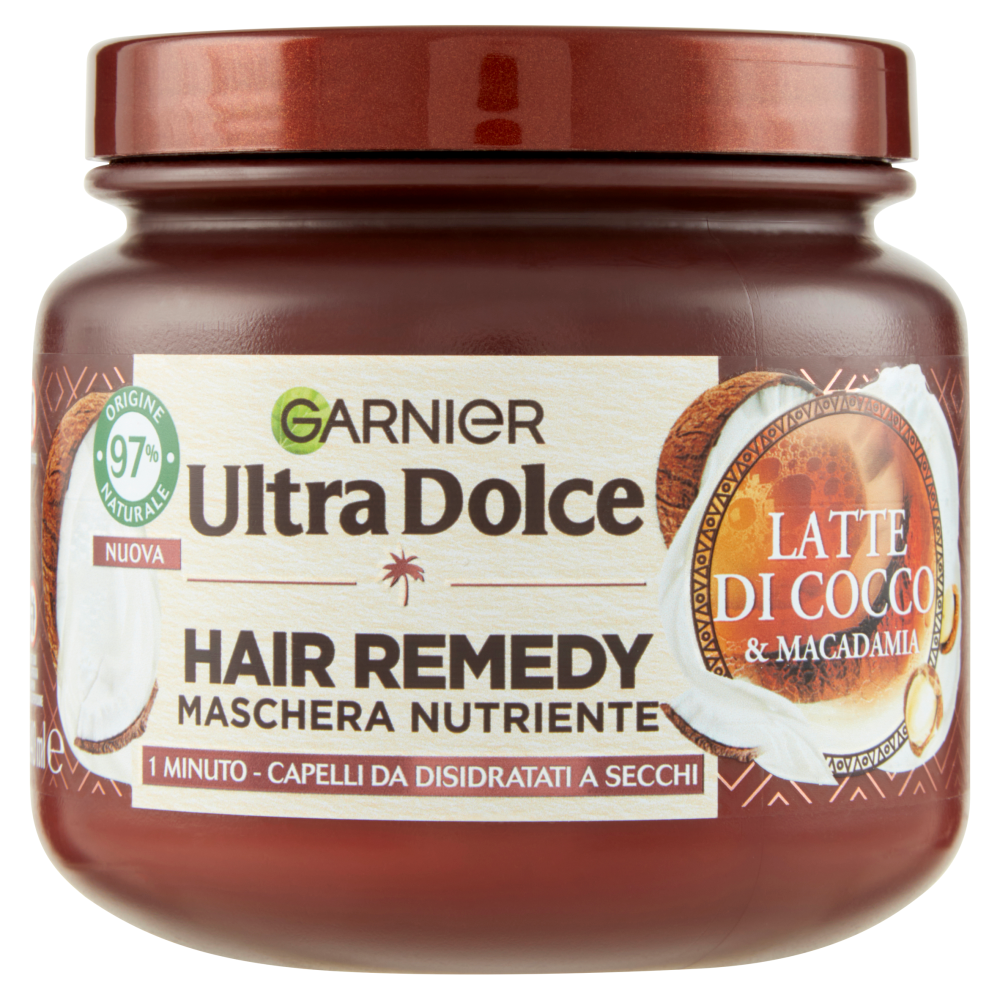 Garnier Ultra Dolce Hair Remedy Maschera per Capelli Nutriente Latte di Cocco e Macadamia, 340 ml