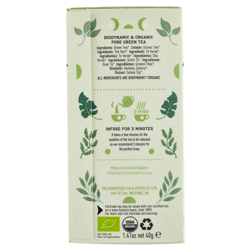 Hampstead Organic Pure Green Tea Biodynamic 20 Sachets 40 g