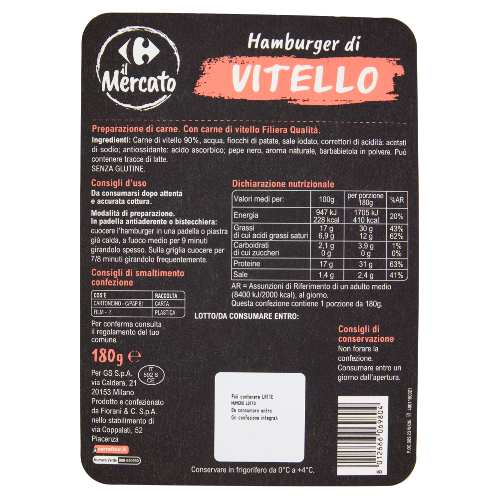 hamburger di vitello 180g