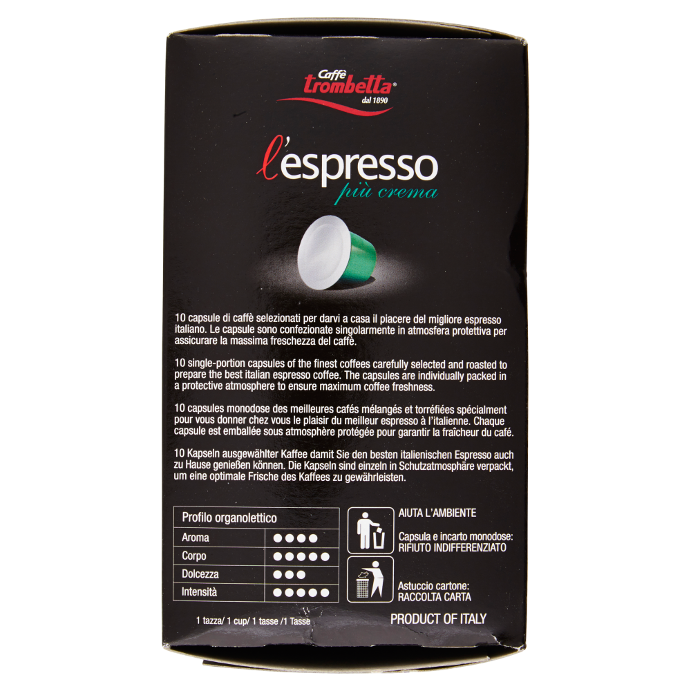 Caffè trombetta l'espresso più crema 10 Capsule 55 g