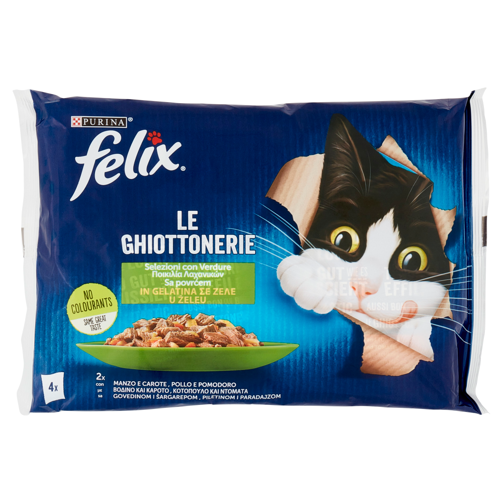 FELIX Le Ghiottonerie Selezioni con Verdure in Gelatina (Manzo/Carote & Pollo/Pomodoro) 4 x 85 g
