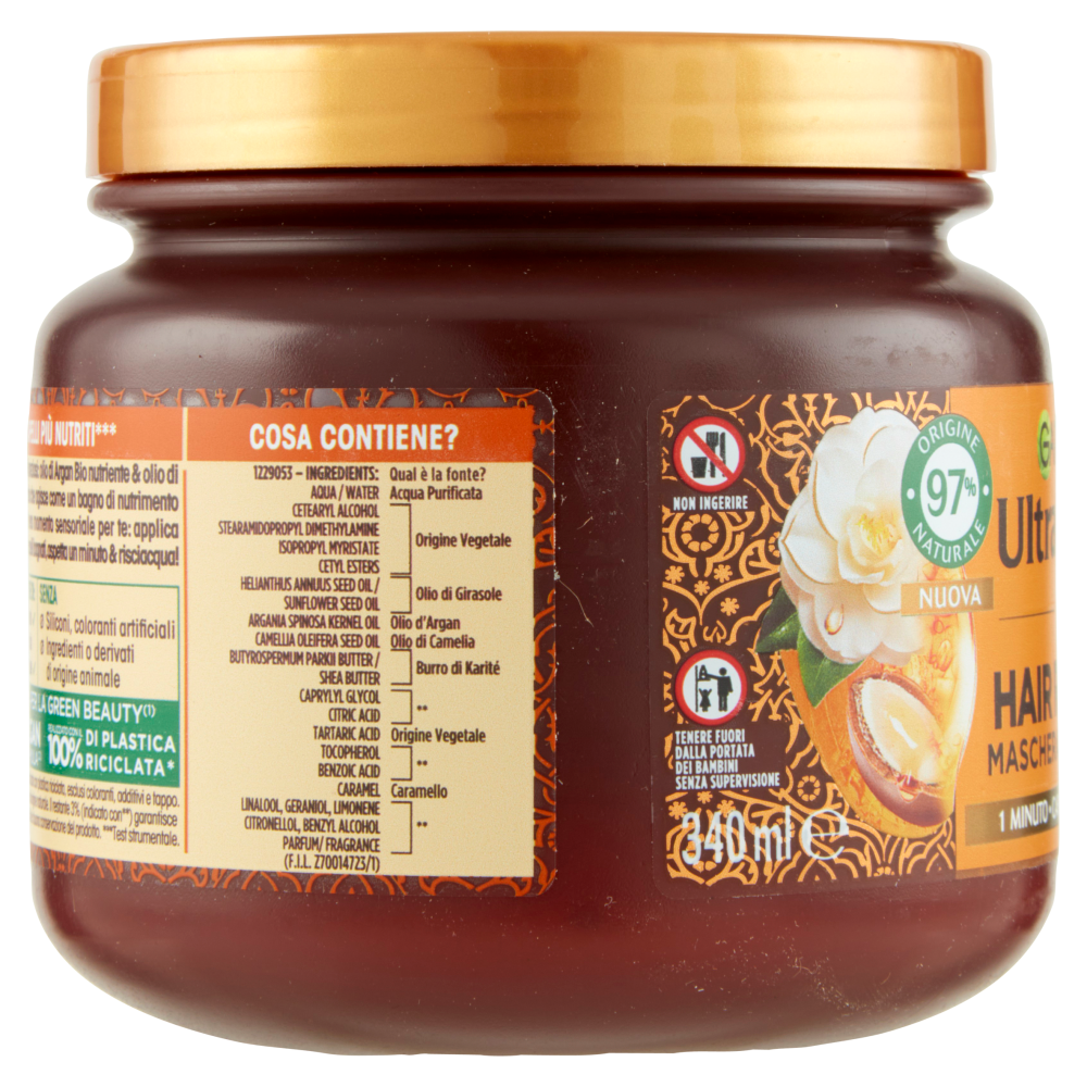 Garnier Ultra Dolce Hair Remedy Maschera per Capelli Nutriente Argan e Camelia, 340 ml