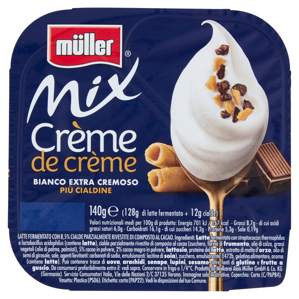 müller Mix Crème de crème Bianco Extra Cremoso Più Cialdine 140 g