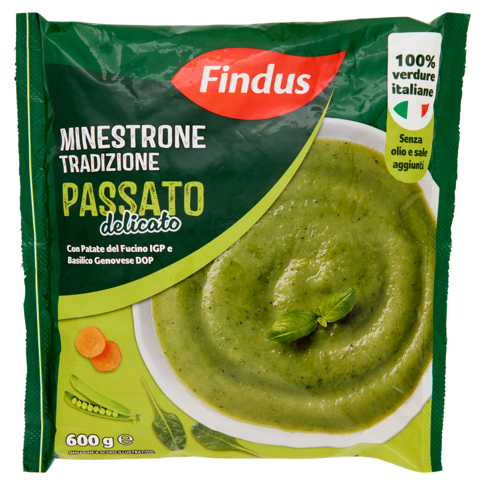 Findus Minestrone Tradizione Passato Delicato con Patate del Fucino IGP e Basilico Genovese DOP 600g