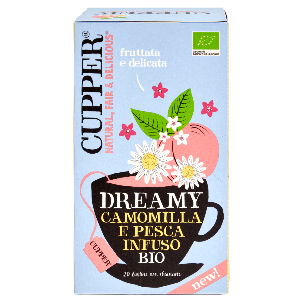 CUPPER Infuso Biologico Camomilla e Pesca, Tisana Rilassante Fruttata e Delicata, 20 Bustine 30 g