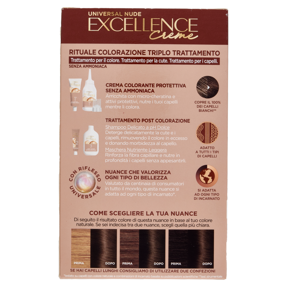 L'Oréal Paris Excellence Creme Universal Nude Colorazione Senza Ammoniaca 4U Castano Universale