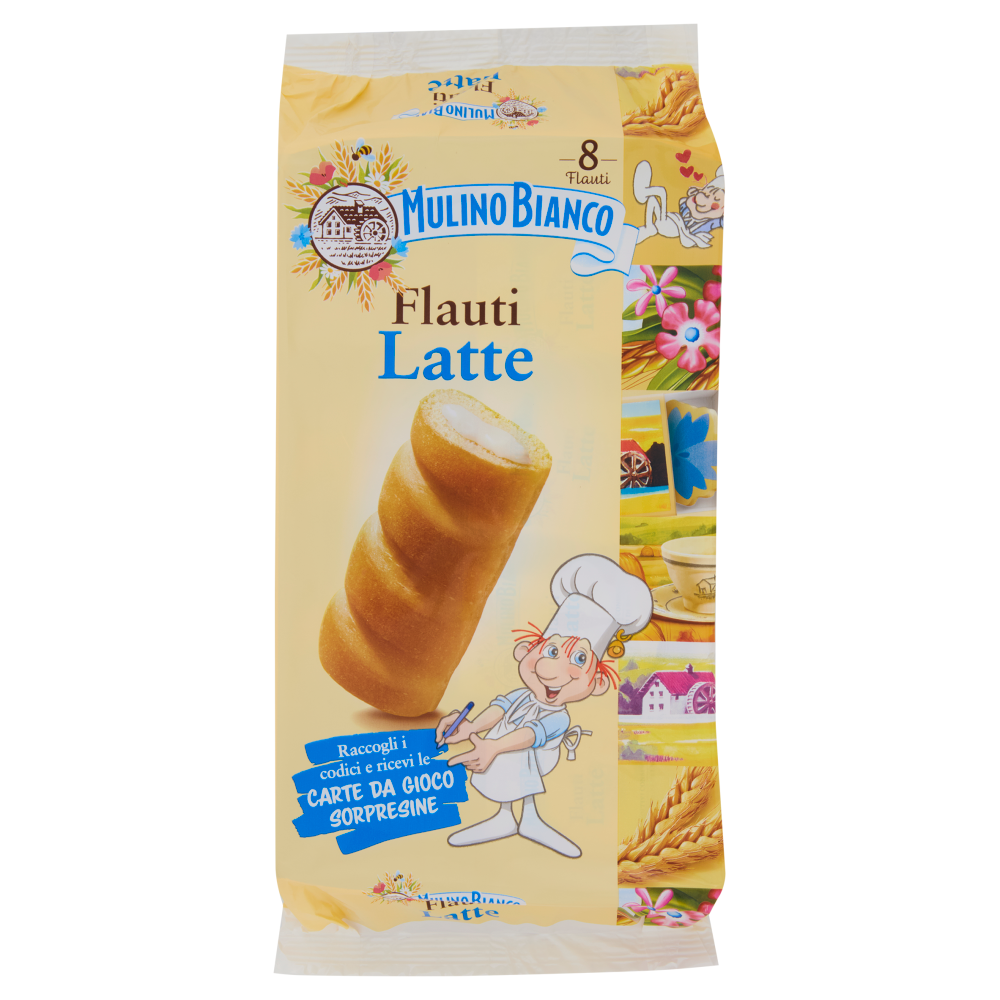 Mulino Bianco Flauti Latte Merenda con 100% Latte Fresco Italiano 8 pezzi 280g