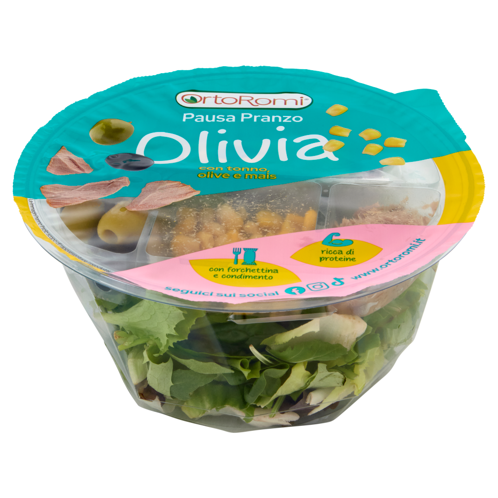OrtoRomi Pausa Pranzo Olivia con tonno, olive e mais 140 g + 12 g di condimento