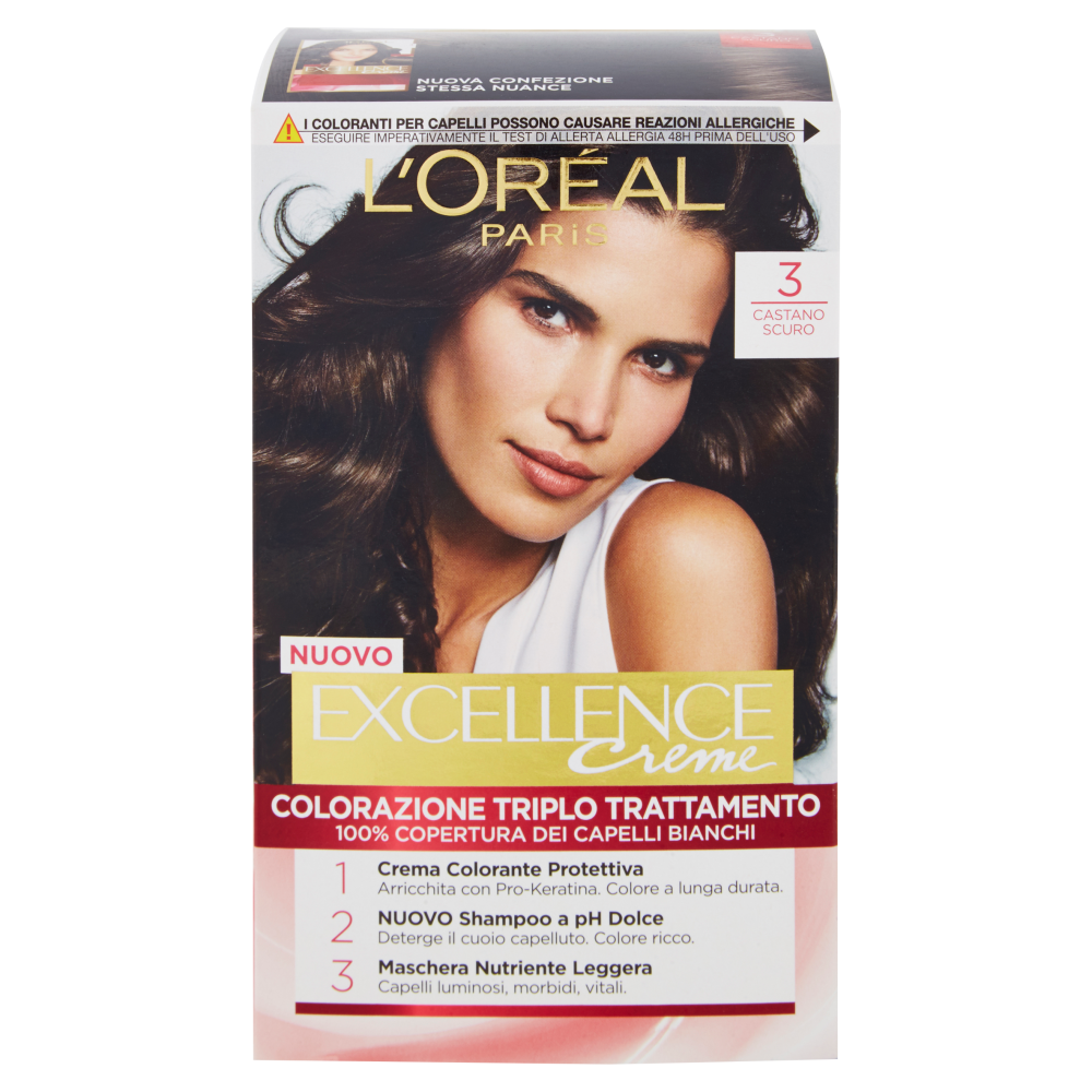 L'Or&eacute;al Paris Excellence Crema colorante triplo trattamento avanzato, 3 Castano Scuro
