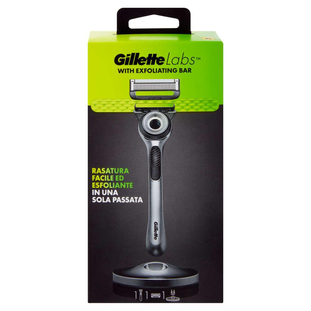 Gillette Rasoio da Uomo Labs Silver Manico + Lamette di Ricambio, 1 Ricarica