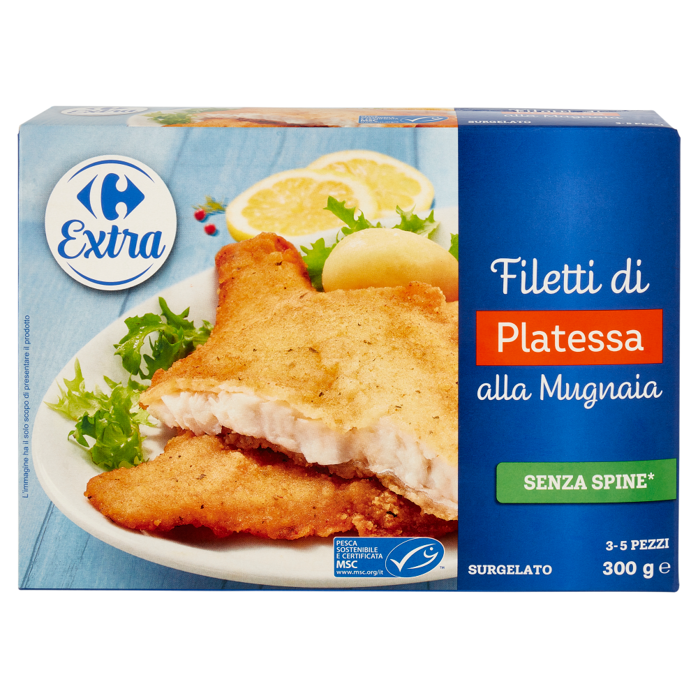 Carrefour Extra Filetti di Platessa alla Mugnaia Senza Spine* Surgelato 300 g