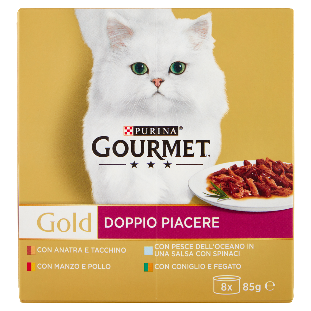 PURINA GOURMET Gold Doppio Piacere Anatra & Tacch/Manzo & Pollo/Pesce Oceano/Coniglio & Fegato 8x85g