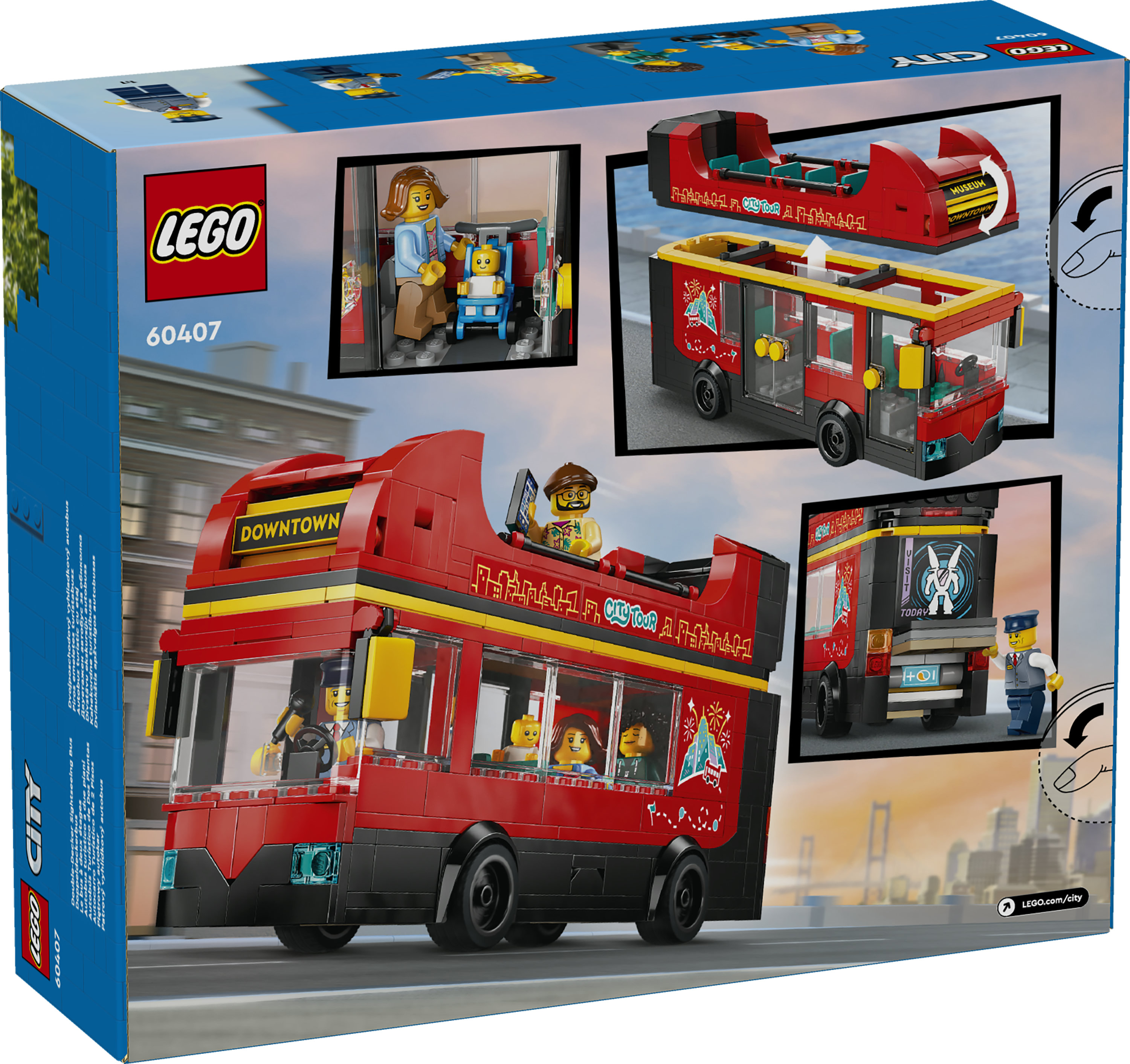 LEGO City 60407 Autobus Turistico Rosso a Due Piani, Giochi per Bambini 7+ con Veicolo Giocattolo e 5 Minifigure, Idea Regalo