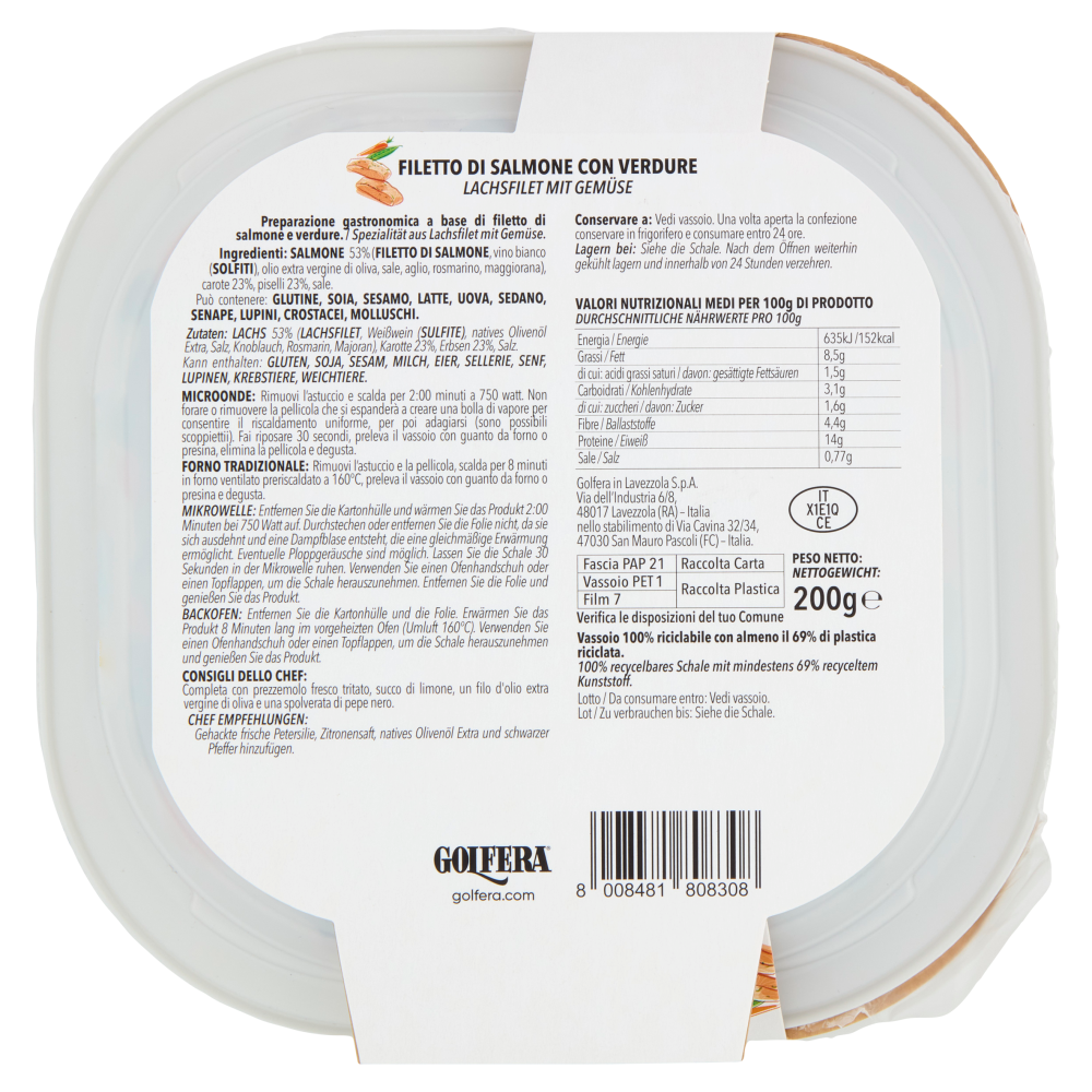 Golfera Ben Fatto Filetto di Salmone con Verdure 200 g