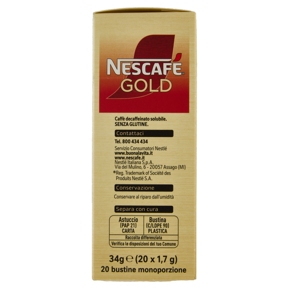NESCAFÉ Gold Decaf Caffè Solubile Decaffeinato 20 Bustine 34g