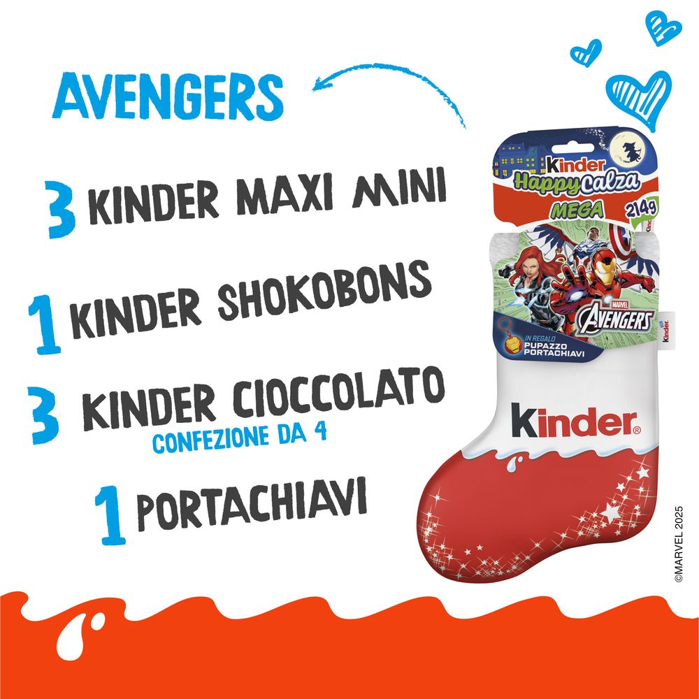 Kinder Happy Calza Mega Marvel Avengers 7 pezzi 214 g
