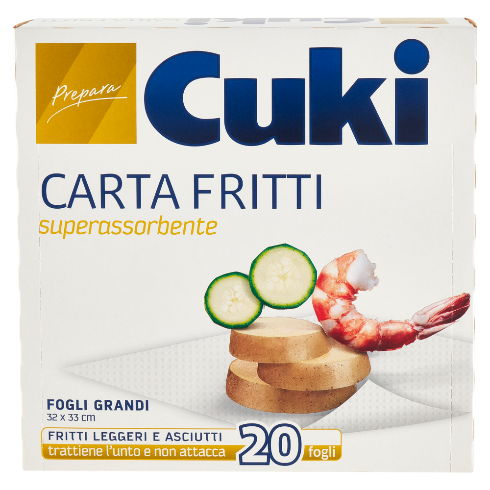 Cuki Prepara Carta Fritti superassorbente Fogli Grandi 32 x 33 cm 20 fogli
