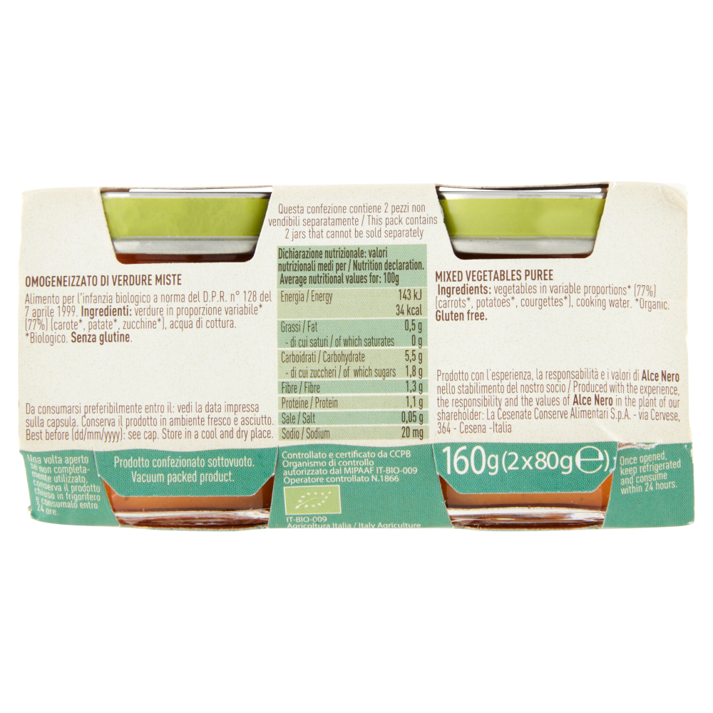 alce nero Omogeneizzato di Verdure Miste 2 x 80 g