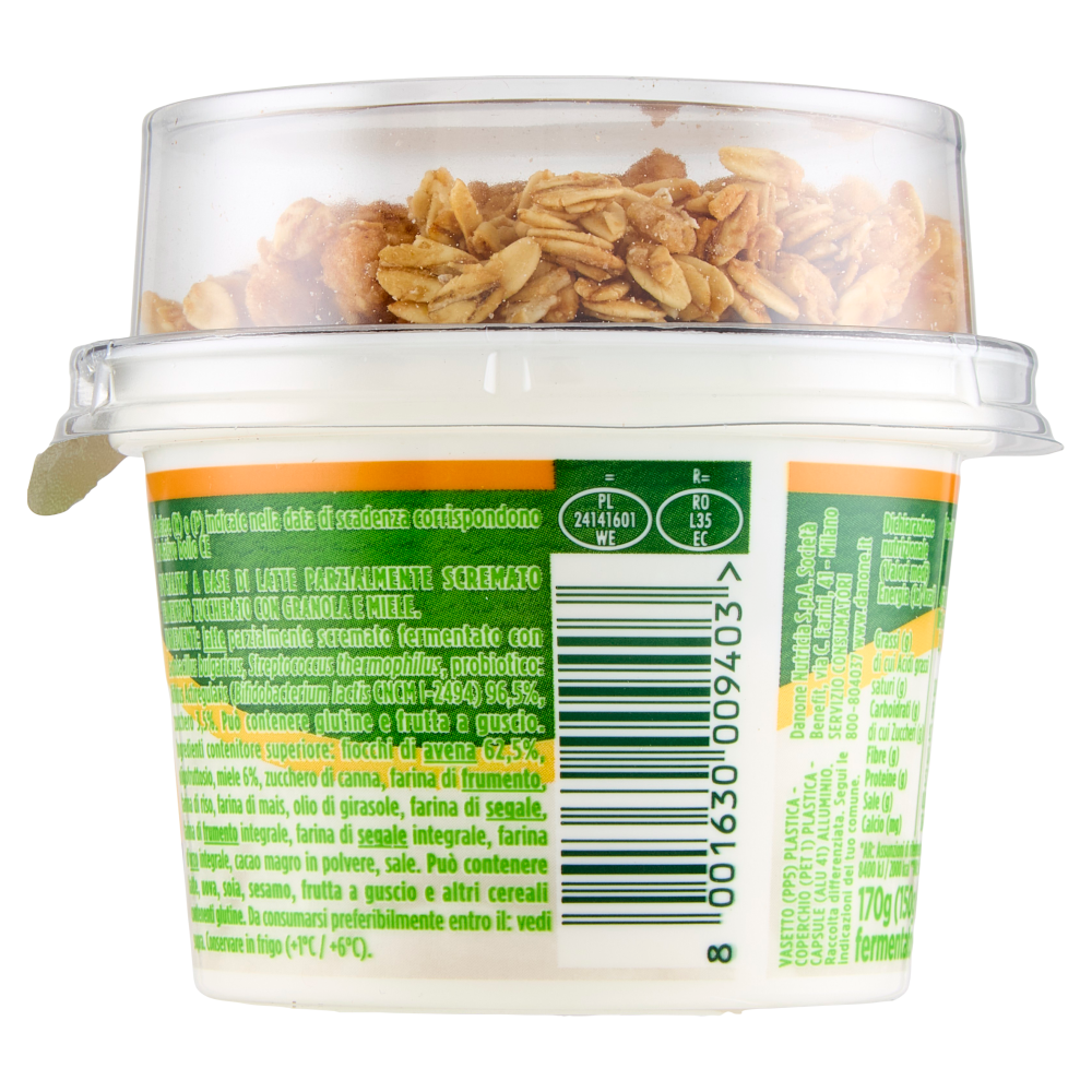 ACTIVIA Fibre Fibre Mix&Go con Probiotico Bifidus, Yogurt Bianco con Granola e Miele, 170g