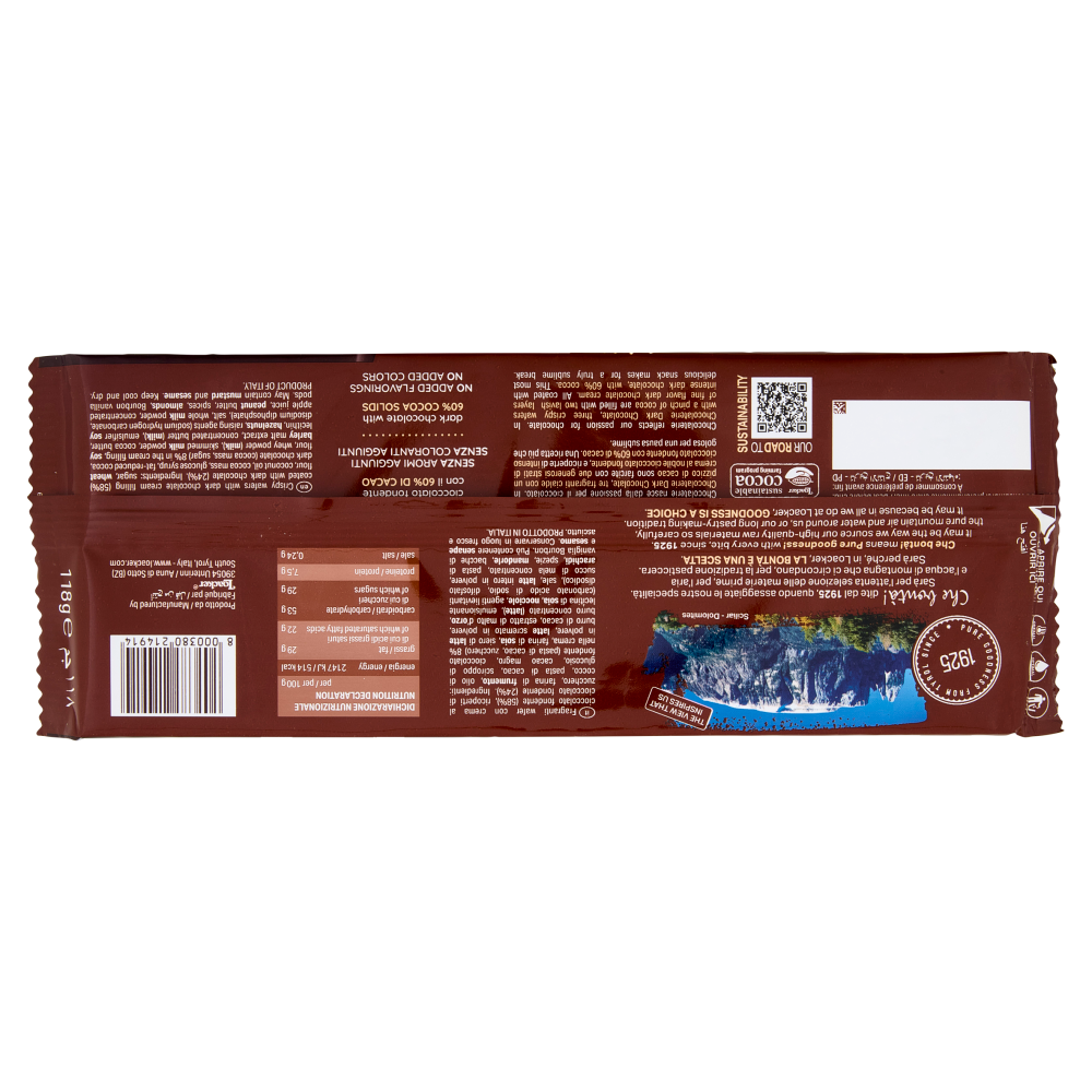 Loacker Chocolaterie Dark Chocolate Wafer ricoperti e con crema di Cioccolato Fondente Wafers 118g