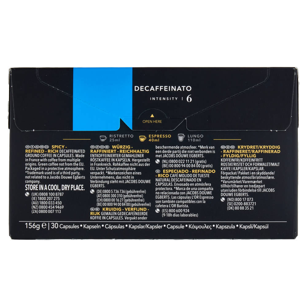 L'OR Decaffeinato 6- 30 Capsule Caffè Compatibili con Macchine Nespresso*® Original 156g