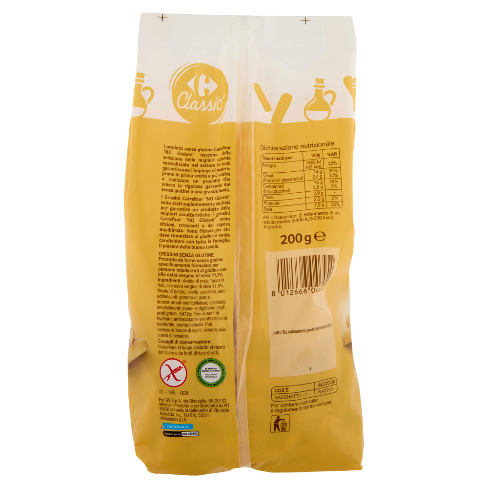 Carrefour Classic Grissini con Olio Extra Vergine d'Oliva No Gluten!* 200 g