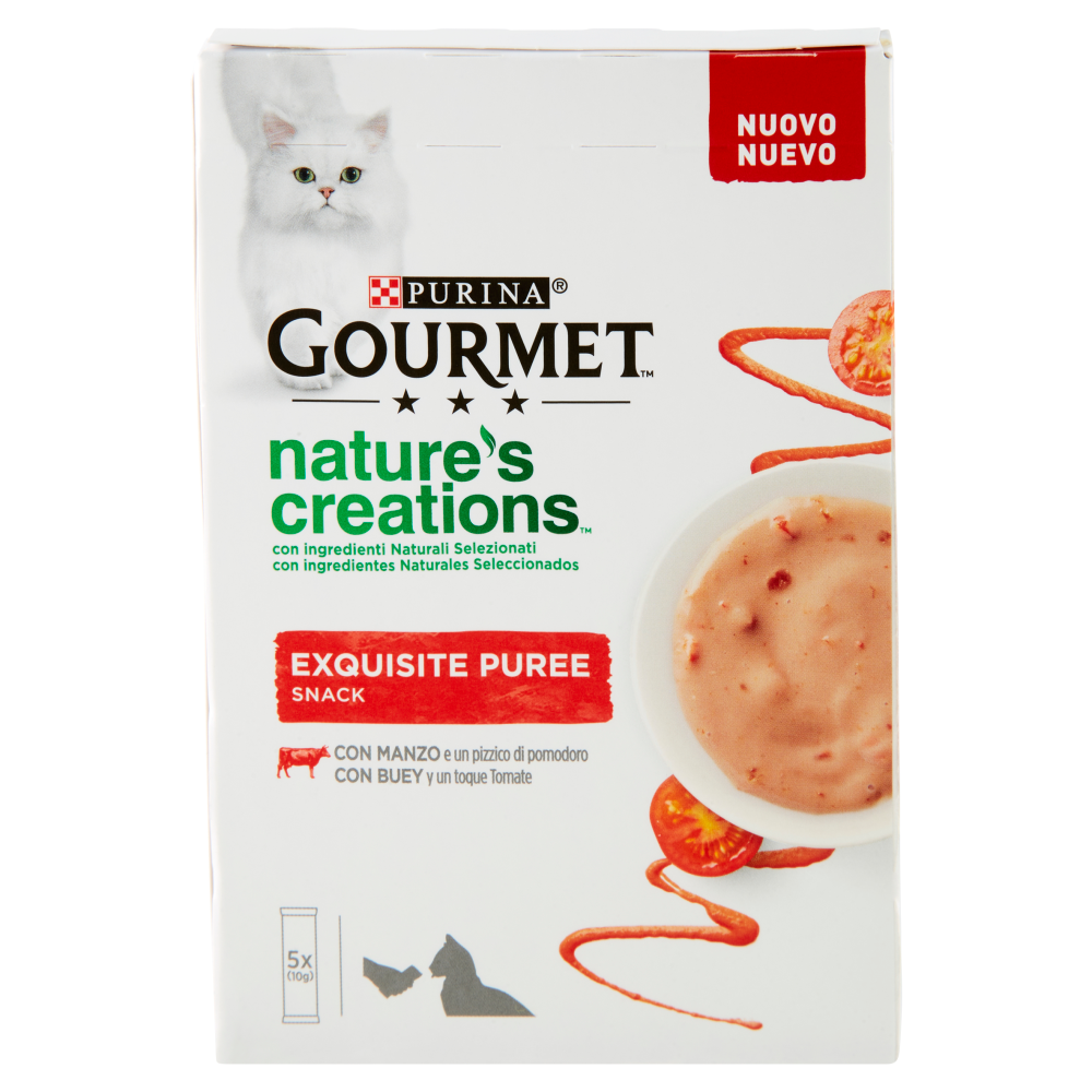 PURINA GOURMET Snack gatto Nature's Creations Exquisite Puree con Manzo e Pomodoro Multipack 5x10g