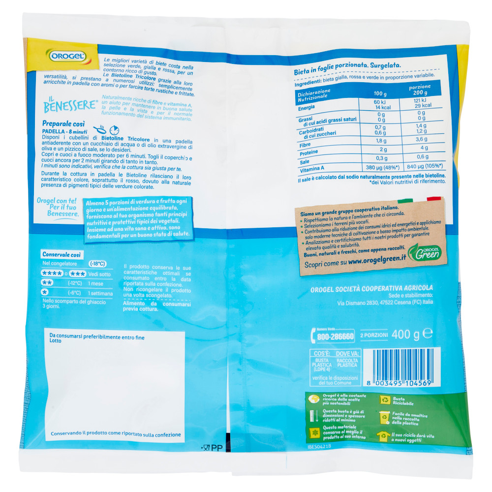 Orogel Il Benessere Contorno Bietoline Tricolore Surgelati 400 g