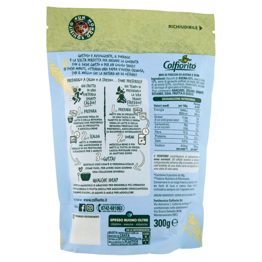 Colfiorito #Mordi la Natura Porridge Semi di Girasole al Miele 300 g