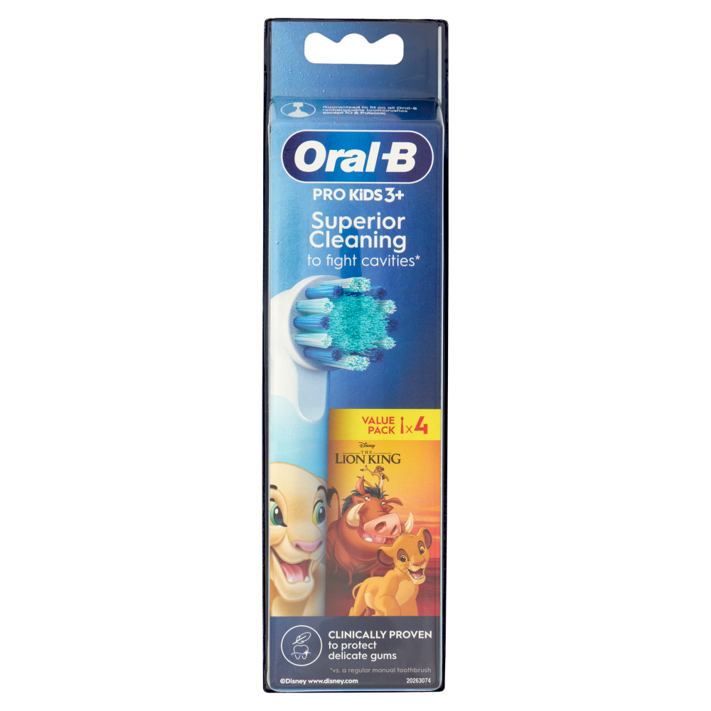 Oral-B Testine di Ricambio Pro Kids 3+ Spazzolino Elettrico Denti Bambini Disney King Lion 4 pz