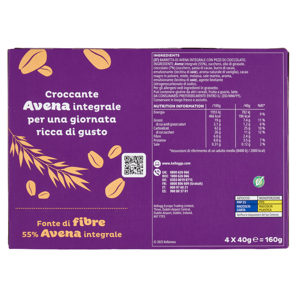 Kellogg's Oaties Cioccolato e Avena 4 x 40 g