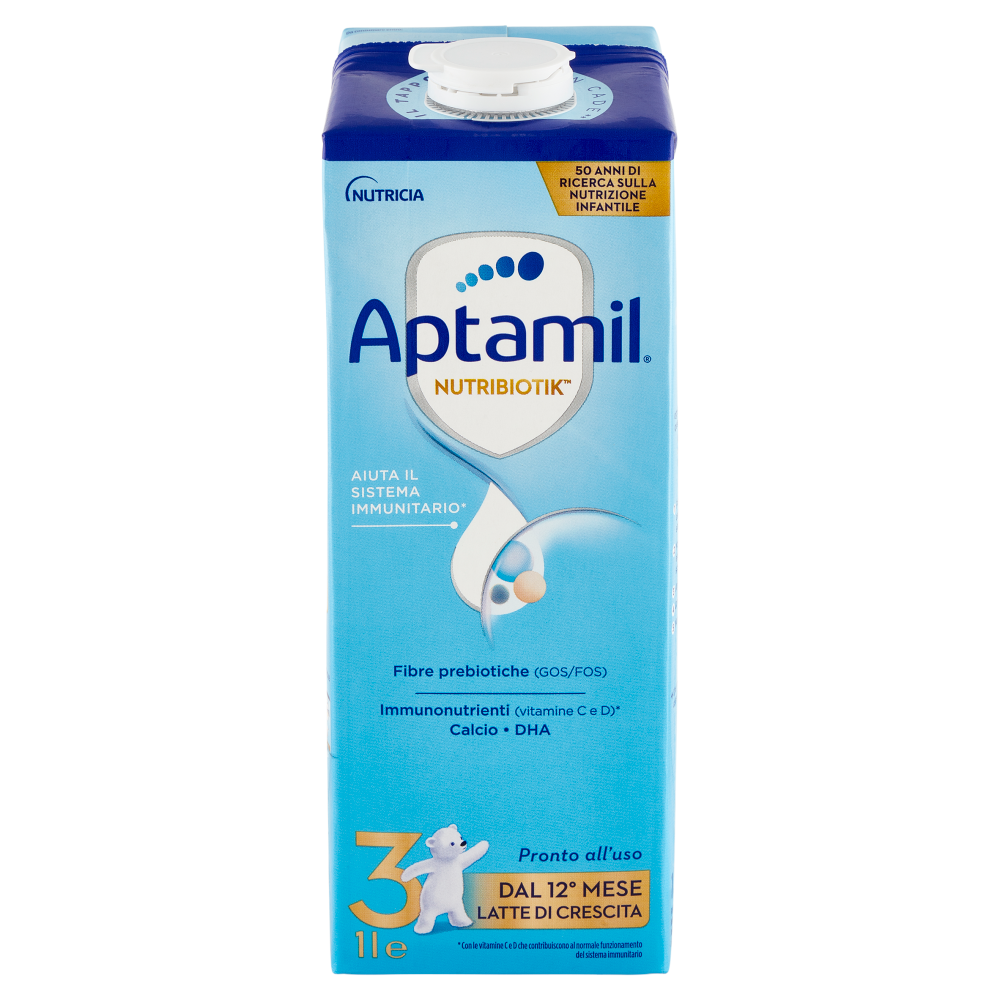 APTAMIL Nutribiotik 3 - Latte di Crescita Liquido, dal 12&deg; mese compiuto al 24&deg;, Fonte di Ferro, 1L
